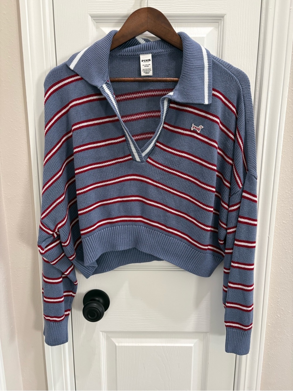 PINK Victoria's Secret Cambridge Blue Knit Sweater with White Logo Tag